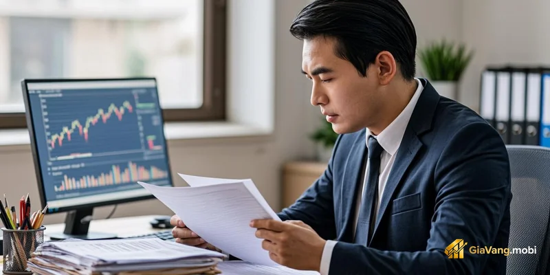 Nhà đầu tư đang xem xét hồ sơ và danh mục đầu tư vàng