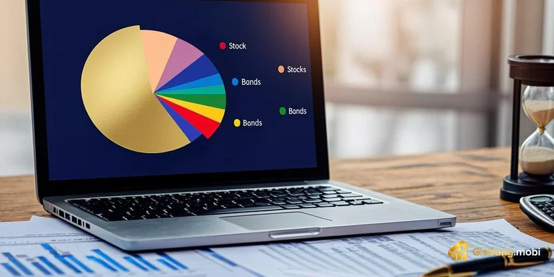 Bàn tay đang xếp các thỏi vàng cùng tiền mặt trên bàn làm việc