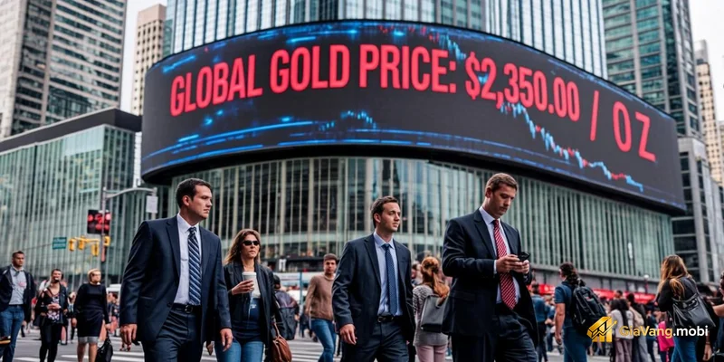 Biển bảng điện tử lớn khu tài chính hiển thị giá vàng thế giới USD/ounce