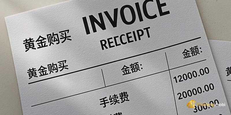 Nhân viên tiệm vàng đang cân vàng và lập hóa đơn giao dịch