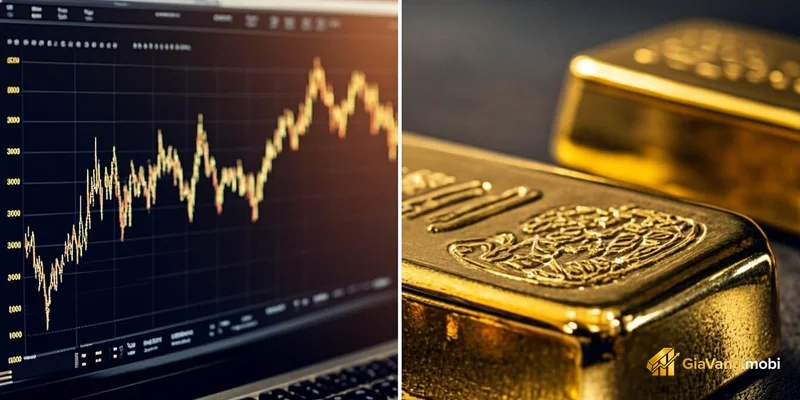 Màn hình máy tính hiển thị biểu đồ giá vàng ETF và vàng vật chất so sánh