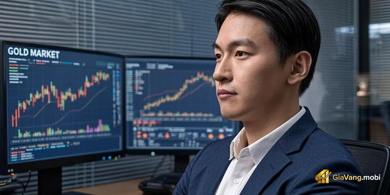 Nhà đầu tư phân tích bảng dữ liệu kinh tế để dự báo xu hướng giá vàng